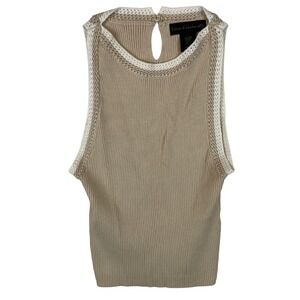 House of Harlow 1960 Ribbed Knit Tank Top Tan Cream Crochet Trim XS